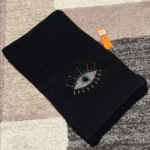 Kurt Geiger Accessories - Kurt Geiger rhinestone evil eye scarf, black, 10” x 72” NEW!